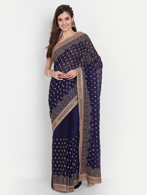 women solid with work embroidered saree with blouse - 21939257 - Very Small Image - 1