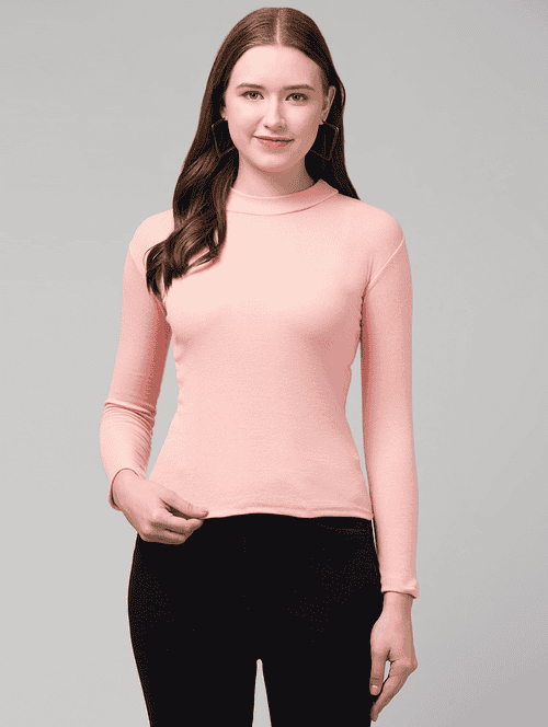 women solid long sleeve mock neck top - 21939358 - Very Small Image - 1
