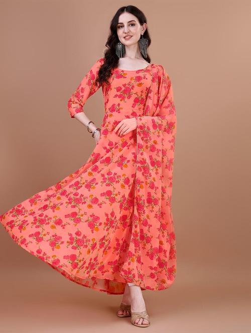 women floral printed three quarter sleeve kurta and dupatta set - 21939399 - Very Small Image - 1