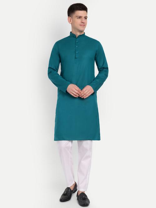 men mandarin neck kurta with trousers ethnic wear set - 21939563 - Very Small Image - 1