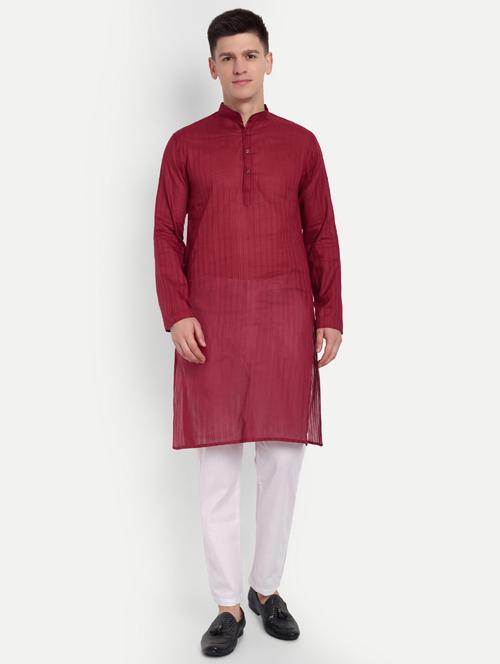 men mandarin neck kurta with trousers ethnic wear set - 21939572 - Very Small Image - 1