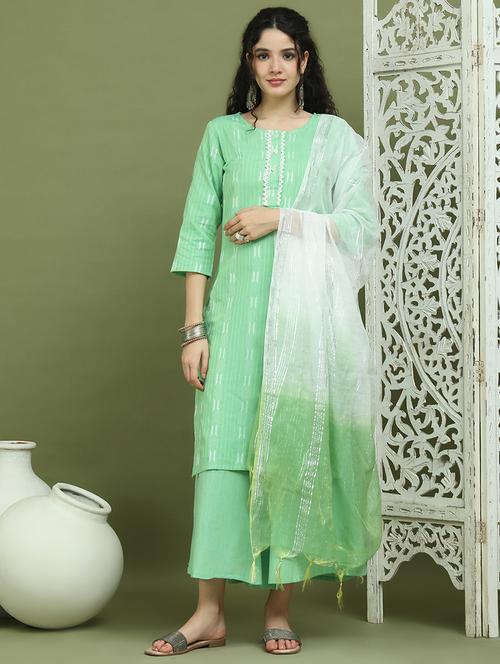women three quarter sleeve kurta palazzo with dupatta set - 21940050 - Very Small Image - 1