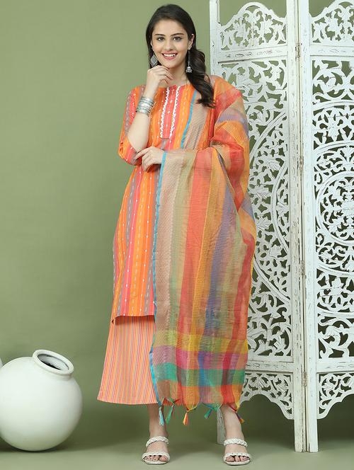 women three quarter sleeve kurta palazzo with dupatta set - 21940053 - Very Small Image - 1