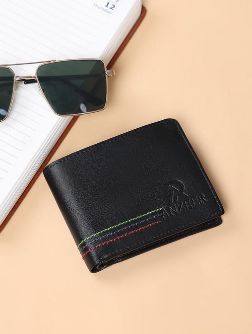 men's genuine leather black bi-fold wallet - 21940430 - Very Small Image - 1