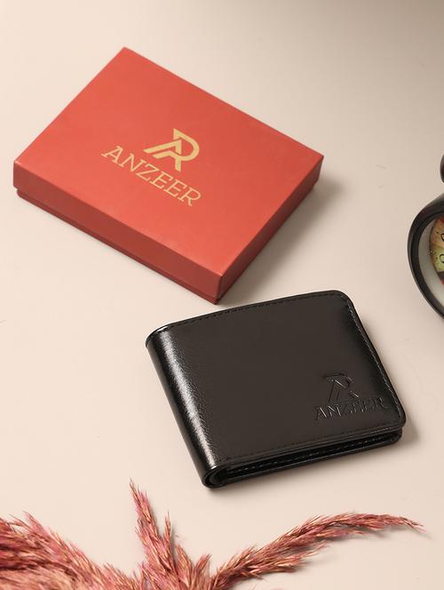 men's genuine leather formal black bi-fold wallet - 21940434 - Very Small Image - 1