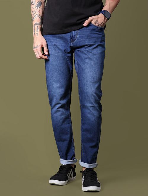 men washed mid rise full length tapered jeans - 21940545 - Very Small Image - 1