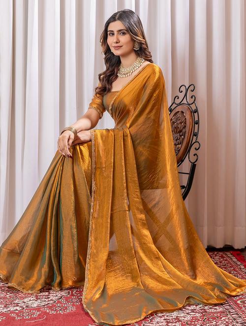 women solid with bordered embellished saree with blouse - 21941340 - Very Small Image - 1