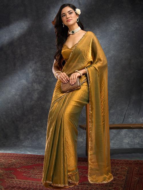 women solid with bordered embellished saree with blouse - 21941341 - Very Small Image - 1