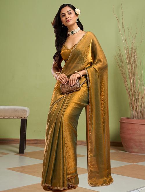 women solid with bordered embellished saree with blouse - 21941344 - Very Small Image - 1