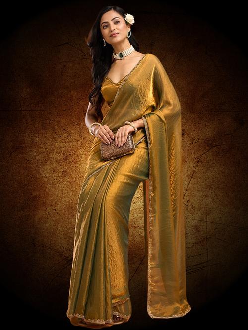 women solid with bordered embellished saree with blouse - 21941346 - Very Small Image - 1