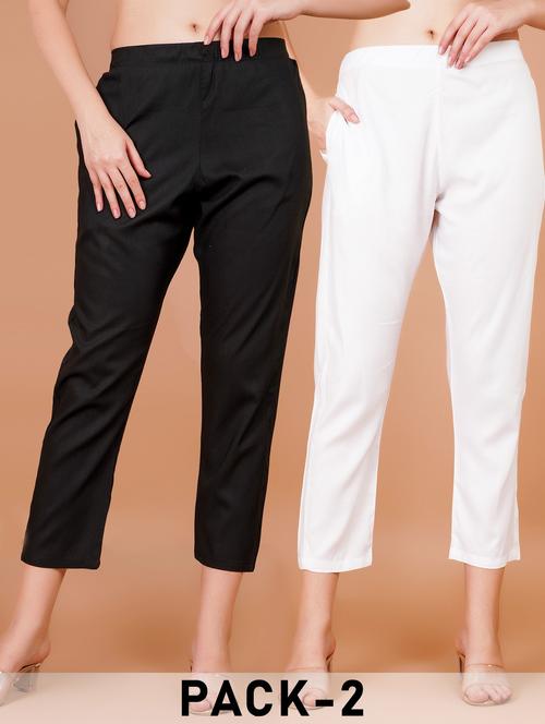 women pack of 2 solid mid rise straight pant - 21941354 - Very Small Image - 1