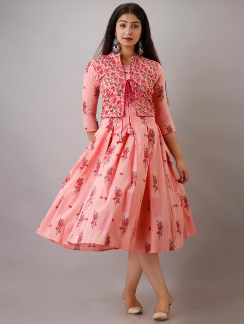 women pink three qaurter sleeve flared ethnic dress - 21941361 - Very Small Image - 1