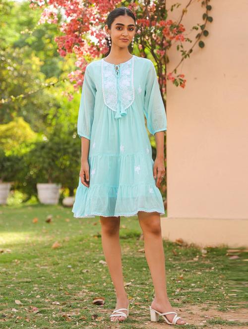 women three quarter sleeve tiered ethnic dress - 21941514 - Very Small Image - 1