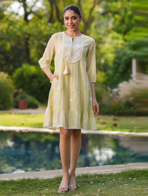 women three quarter sleeve tiered ethnic dress - 21941515 - Very Small Image - 1