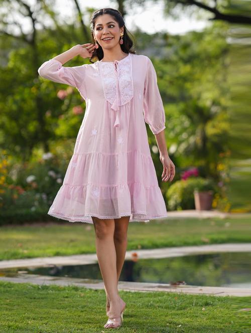 women three quarter sleeve tiered ethnic dress - 21941516 - Very Small Image - 1