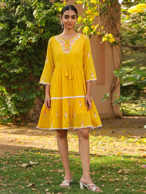 women three quarter sleeve tiered ethnic dress - 21941517 - Very Small Image - 1