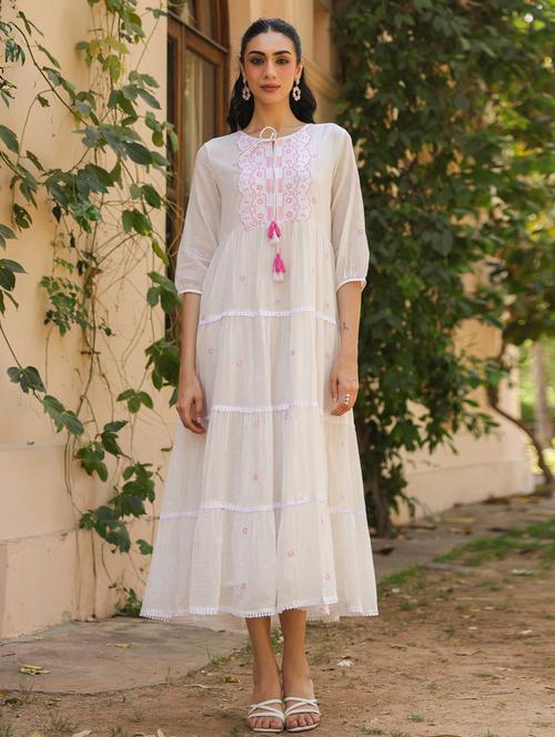 women three quarter sleeve tiered ethnic dress - 21941520 - Very Small Image - 1