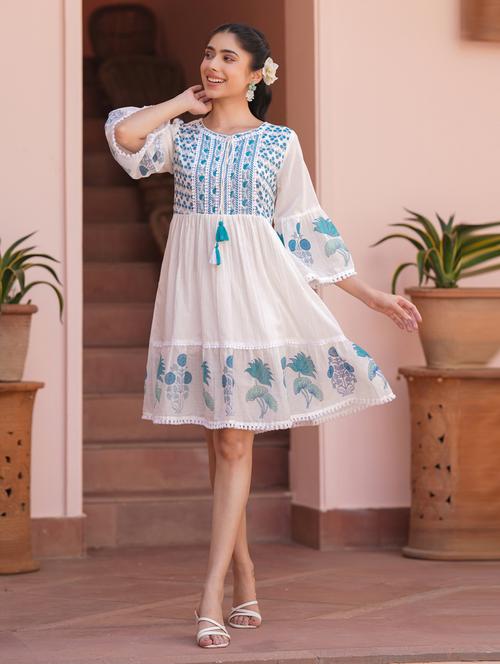 women three quarter sleeve tiered ethnic dress - 21941521 - Very Small Image - 1