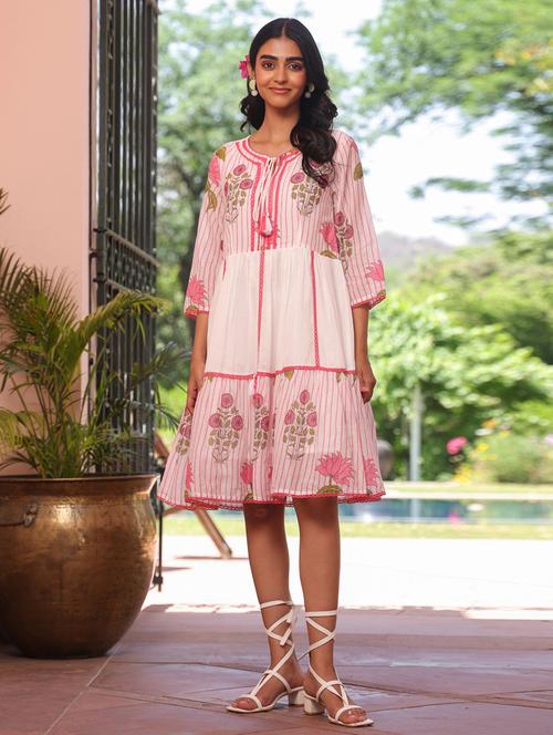 women three quarter sleeve tiered ethnic dress - 21941523 - Very Small Image - 1