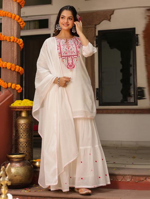 women three quarter sleeve kurta sharara with dupatta set - 21941540 - Very Small Image - 1