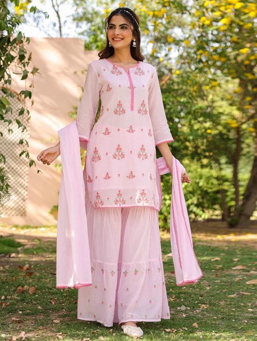 women three quarter sleeve kurta sharara with dupatta set - 21941554 - Very Small Image - 1