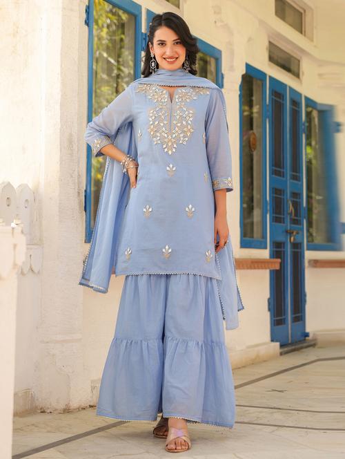 women three quarter sleeve kurta sharara with dupatta set - 21941560 - Very Small Image - 1