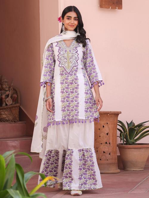 women three quarter sleeve kurta sharara with dupatta set - 21941570 - Very Small Image - 1