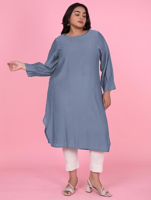 women plus size blue long sleeve straight kurta - 21941650 - Very Small Image - 1