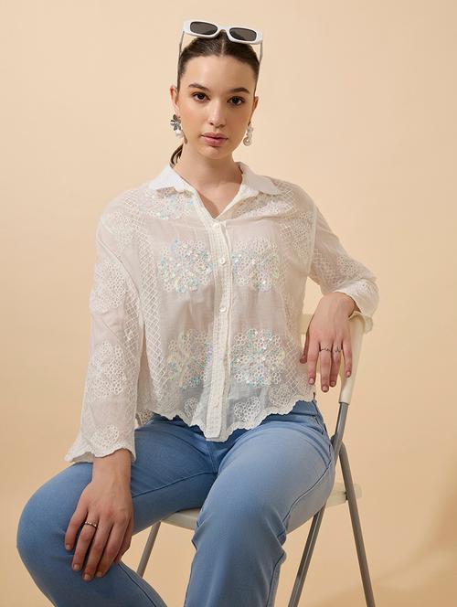women embroidered collared long sleeve shirt - 21941702 - Very Small Image - 1