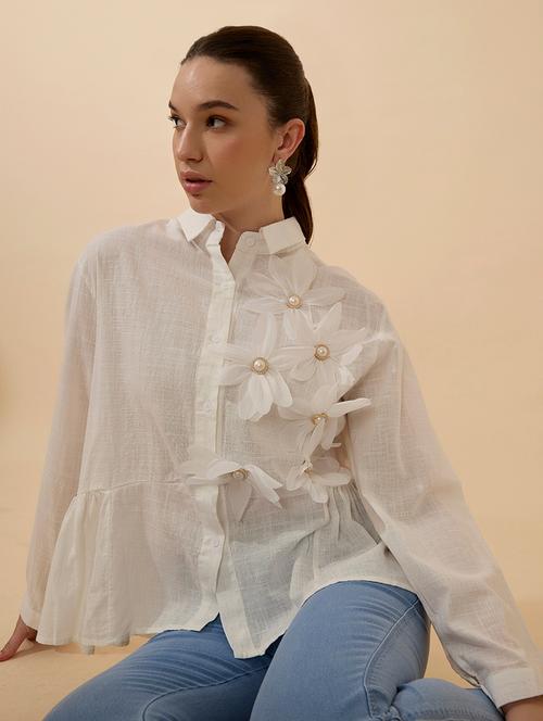 women solid collared long sleeve shirt - 21941706 - Very Small Image - 1