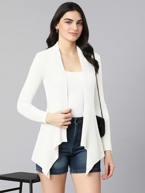 women white solid long sleeve asymmetric shrug - 21941711 - Very Small Image - 1