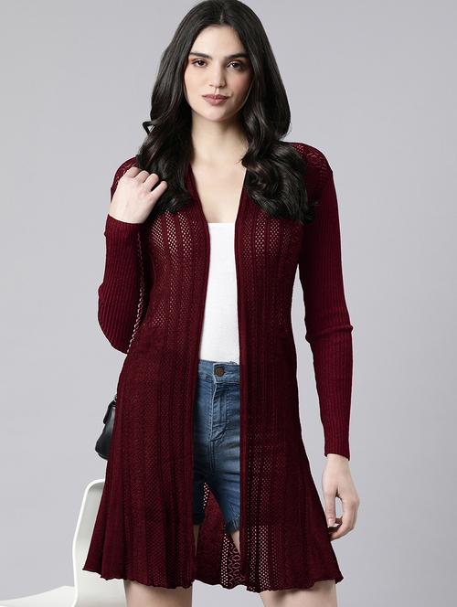 women maroon solid long sleeves shrug - 21941715 - Very Small Image - 1