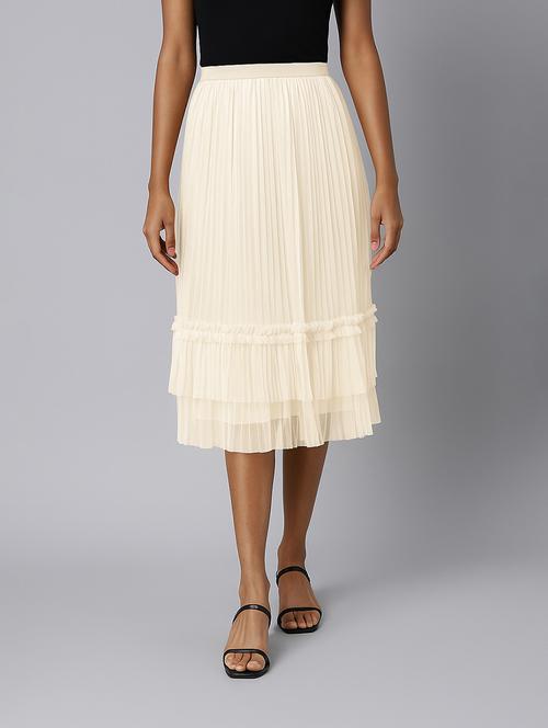 women cream solid high rise tiered skirt - 21941780 - Very Small Image - 1