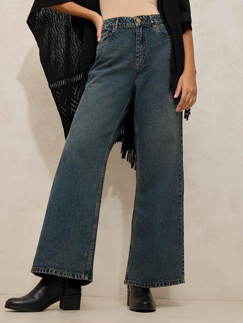women solid high rise wide leg jean - 21941823 - Very Small Image - 1