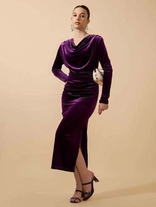 women solid long sleeve cowl neck bodycon dress - 21941838 - Very Small Image - 1