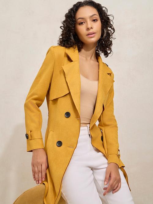 women solid notch lapel long sleeve trench coat - 21941876 - Very Small Image - 1