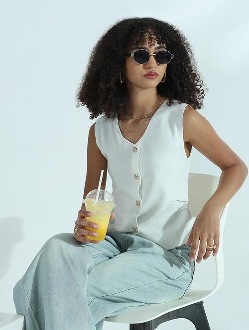 women white solid sleeveless vest top - 21941908 - Very Small Image - 1