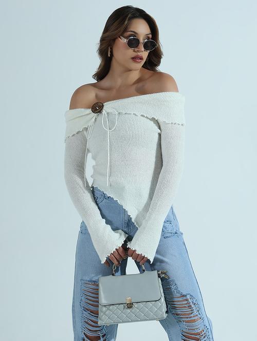 women solid off shoulder long sleeve top - 21941918 - Very Small Image - 1