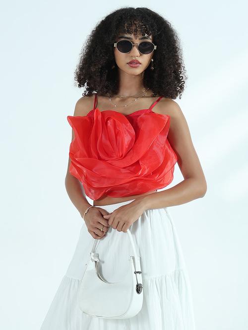 women red solid shoulder strap crop top - 21941926 - Very Small Image - 1
