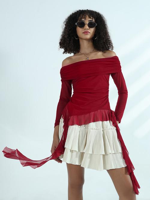 women off shoulder long sleeve asymmetric top - 21941932 - Very Small Image - 1