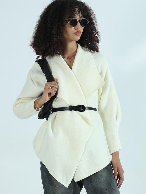 Women Cream Solid Long Sleeve Wrap Cardigan - 21941937 - Very Small Image - 1