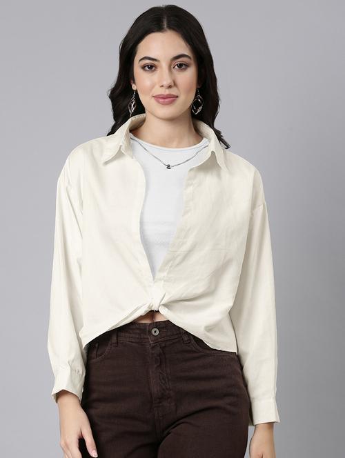 women solid collared shirt style top with tank top - 21941955 - Very Small Image - 1