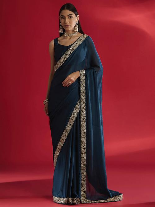 women solid with bordered saree with blouse - 21941984 - Very Small Image - 1