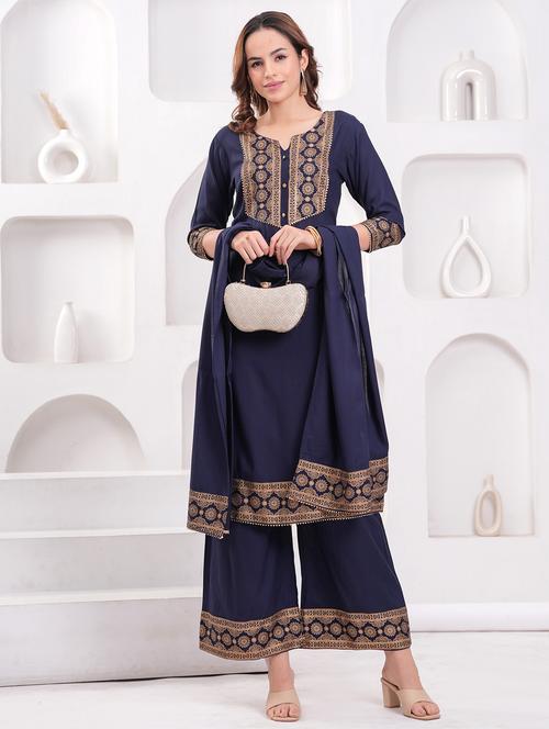 women three quarter sleeve kurta palazzo with dupatta set - 21941994 - Very Small Image - 1