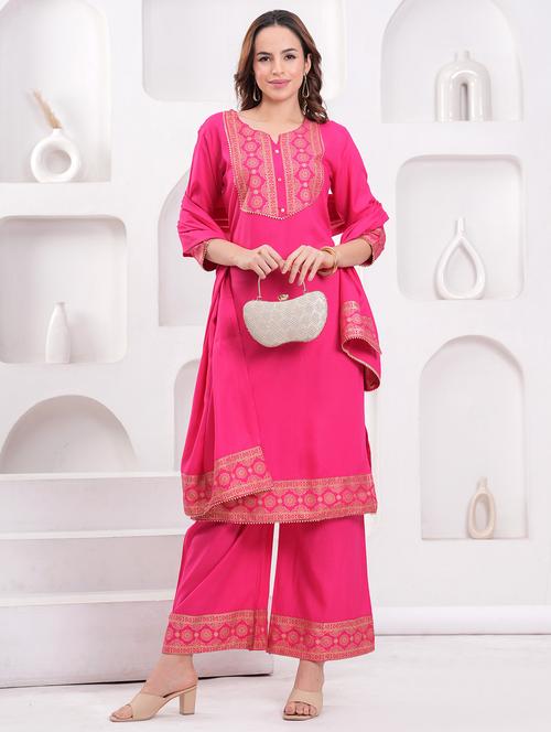 women three quarter sleeve kurta palazzo with dupatta set - 21941995 - Very Small Image - 1