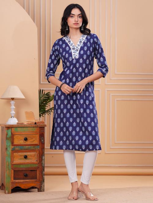 women three quarter sleeve straight kurta - 21942040 - Very Small Image - 1
