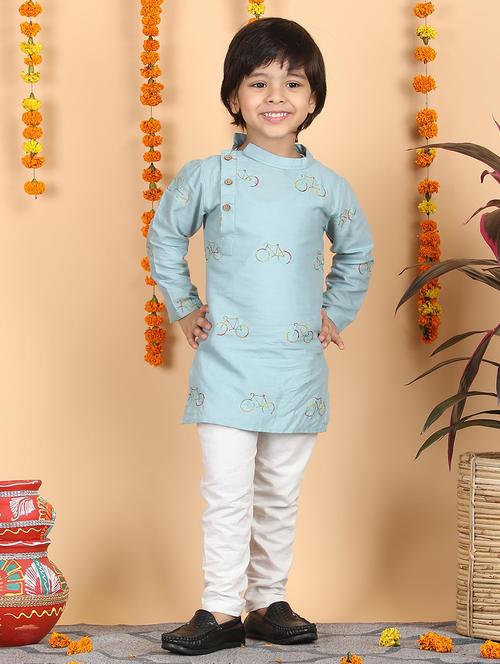 boys printed long sleeve kurta & pyjama set - 21942044 - Very Small Image - 1