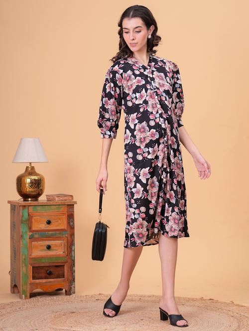 women floral print puff sleeve a-line dress - 21942065 - Very Small Image - 1