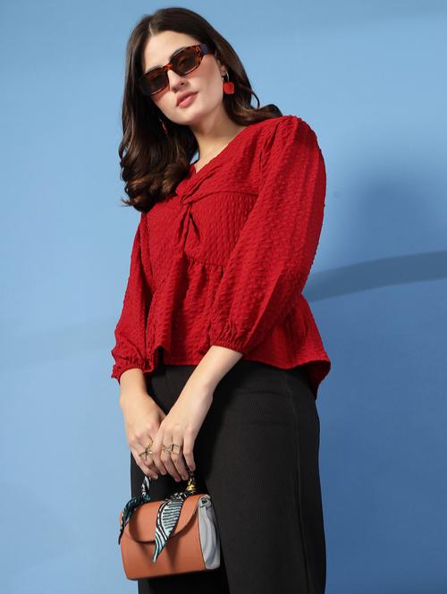 women self designed puff sleeve peplum top - 21942204 - Very Small Image - 1