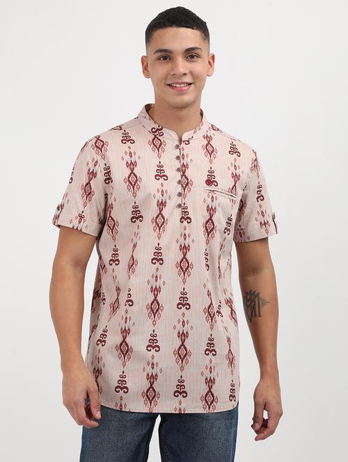 men printed mandarin neck short kurta - 21943071 - Very Small Image - 1